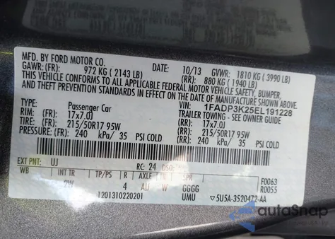 2014 Ford Focus Se from USA, damaged, VIN 1FADP3K25EL191228